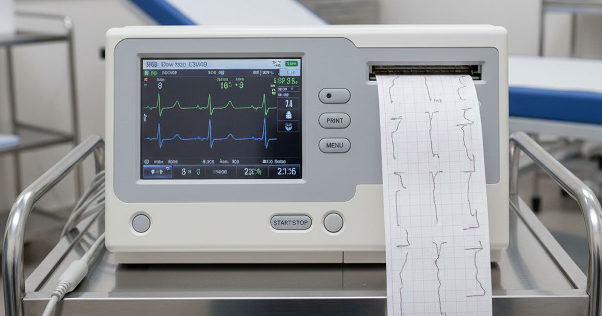 A thermal printer mechanism in an ECG device