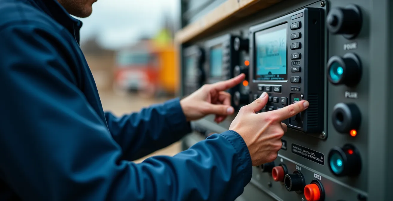 Close-up view of sensor network and data collection infrastructure monitoring real-time energy consumption patterns during construction