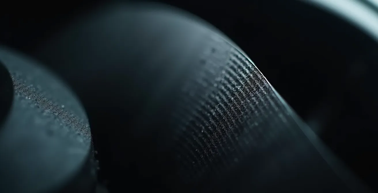 Close-up of an HVAC blower belt under shallow depth of field